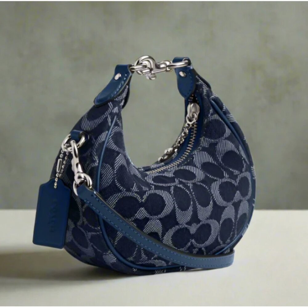 Coach Jonie Crossbody Mini Signature Denim Leather CA004 Hobo Wristlet Jacquard - Picture 2 of 13